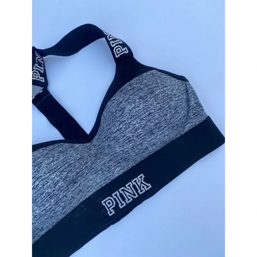 Victoria's Secret PINK Gray Black Space Dye Logo Strap Sports Bra‎ Small